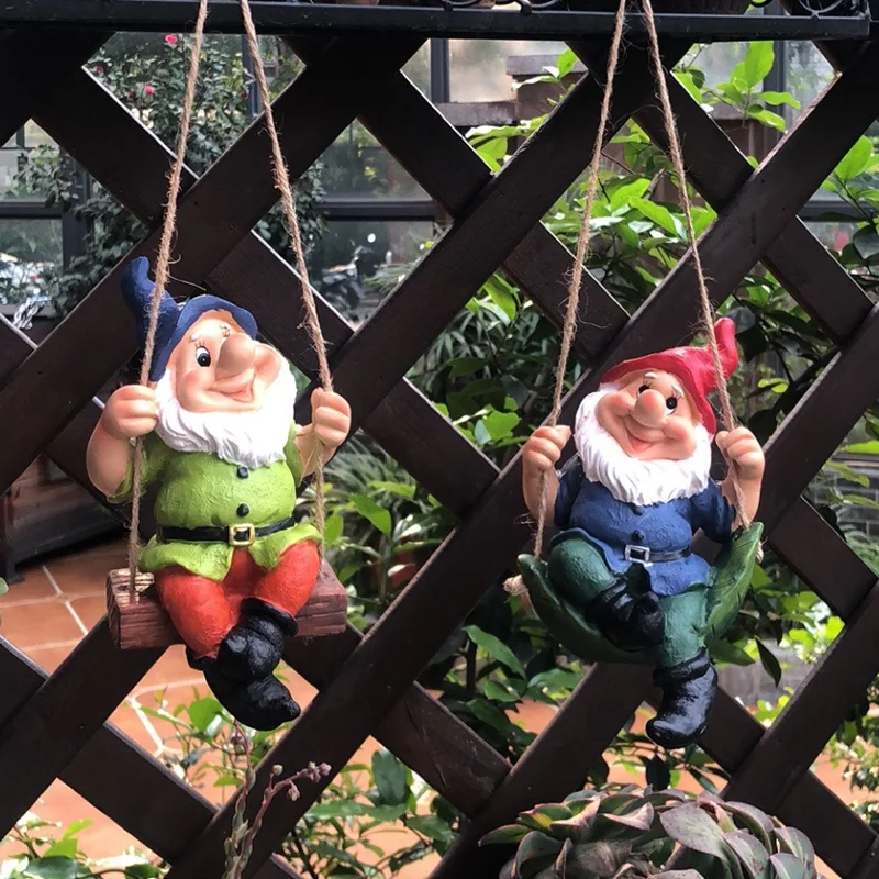 

Creative Cute Swing Gnome Garden Decor Statue Resin Dwarfs Hang On Tree Decorative Pendant Indoor Outdoor Decor Ornament