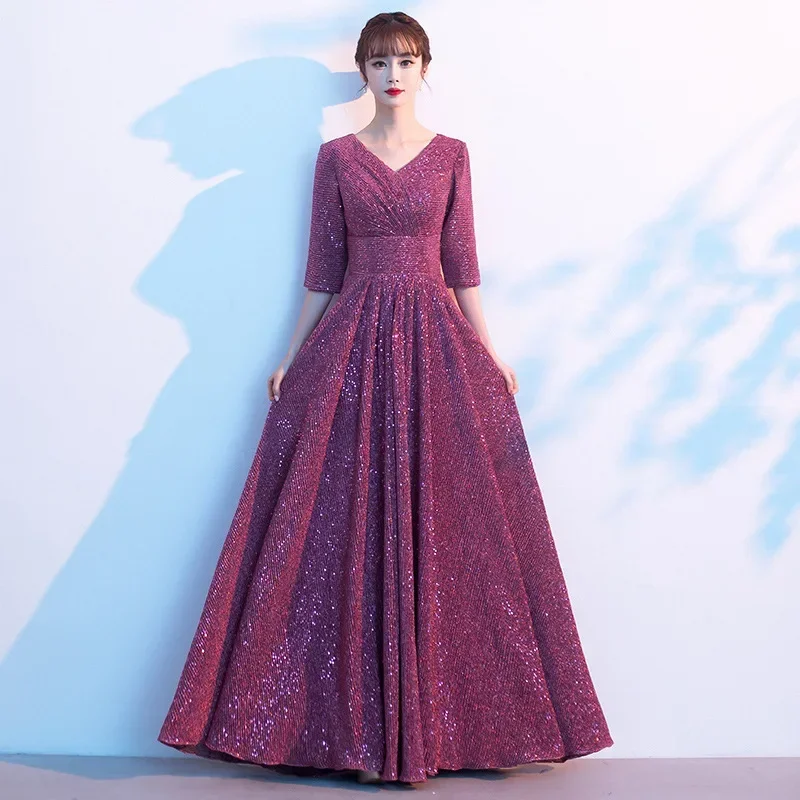 Temeprament V-образный вырез с тонкой талией и блестками для свадебной вечеринки Vestidos