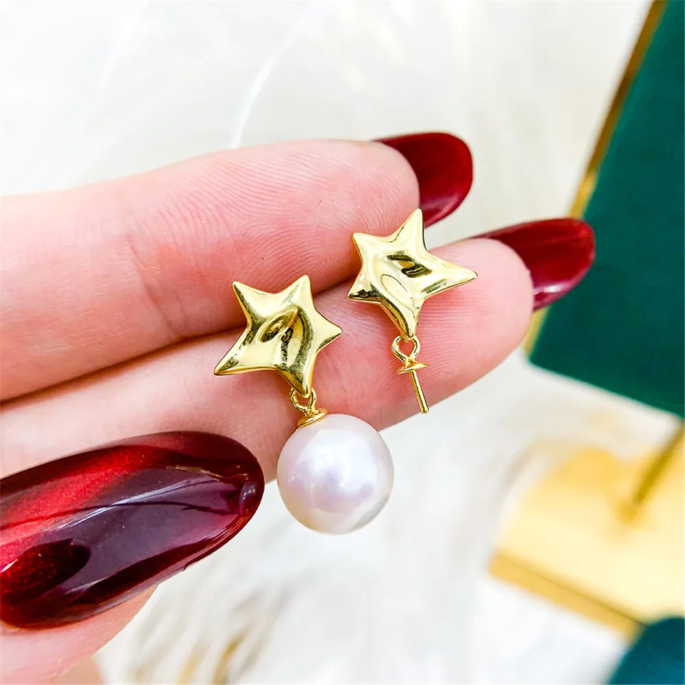 

DIY Pearl Ear Stud Accessories S925 Sterling Silver Jewelry Light Edition Star Earrings Women's Empty Fit 8-12mm Beads