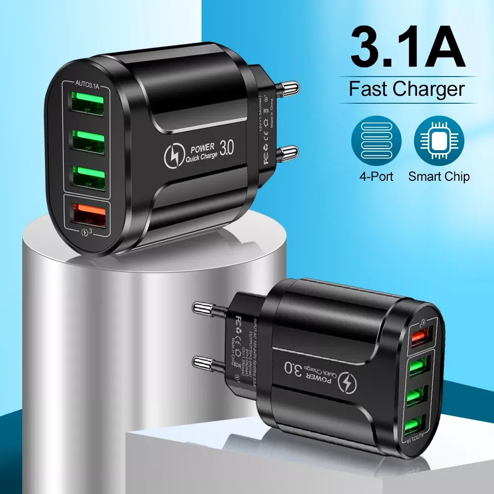 

USB Charger 4 Ports EU/US Quick Charge 3.0 48W Fast Charging Wall Charger Adapter Mobile Charger