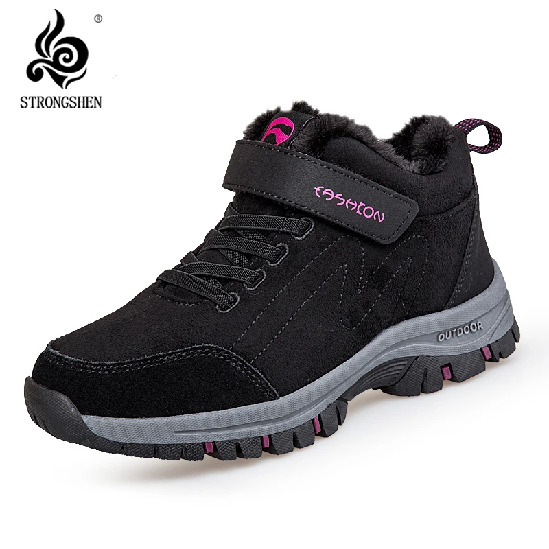 STRONGSHEN Winter Women Shoes Keep Warm Cotton Plush Flat Casual Shoes Men And Women Non-Slip Walking Sneakers Zapatos Planos
