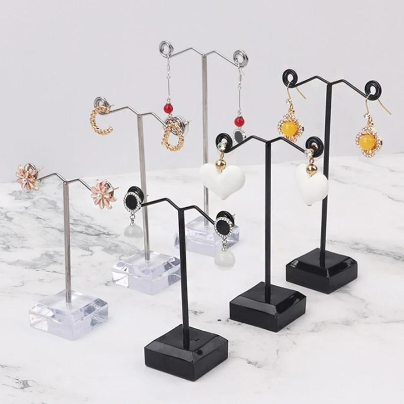 

Metal Jewelry Display Stand Black Clear Acrylic Stud Earring Holder Hook Hanger Counter Case Jewelry Organizer Bouches Ornament