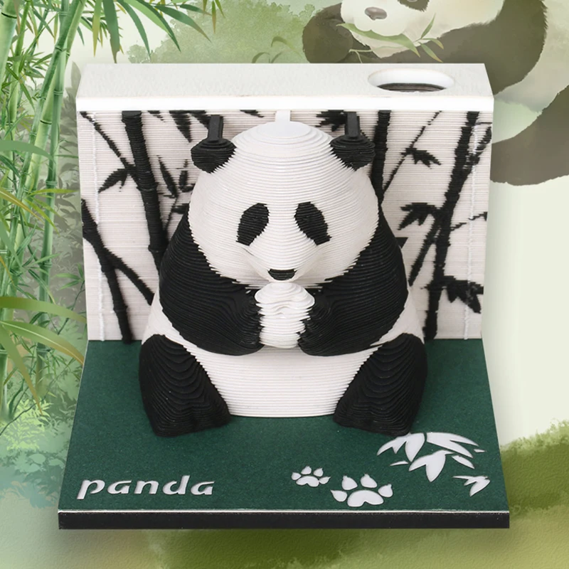

Omoshiroi Block Cute Panda Memo Pad Animal Notepads Sticky Notes Acrylic Box With Pen Holder For Desk Decoration Gift