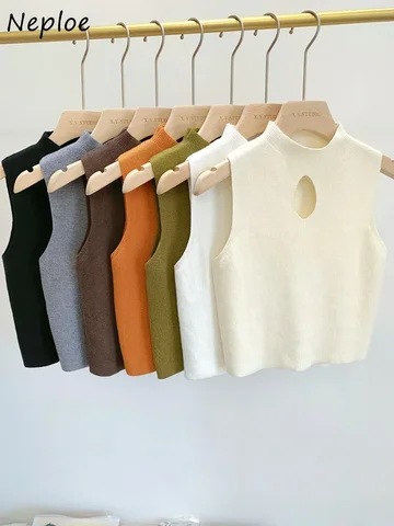 Neploe вязаный пуловер с воротником-стойкой, однотонный жилет без рукавов, винтажные ажурные свитера, осенне-зимний трикотаж Mujer Pull Femme