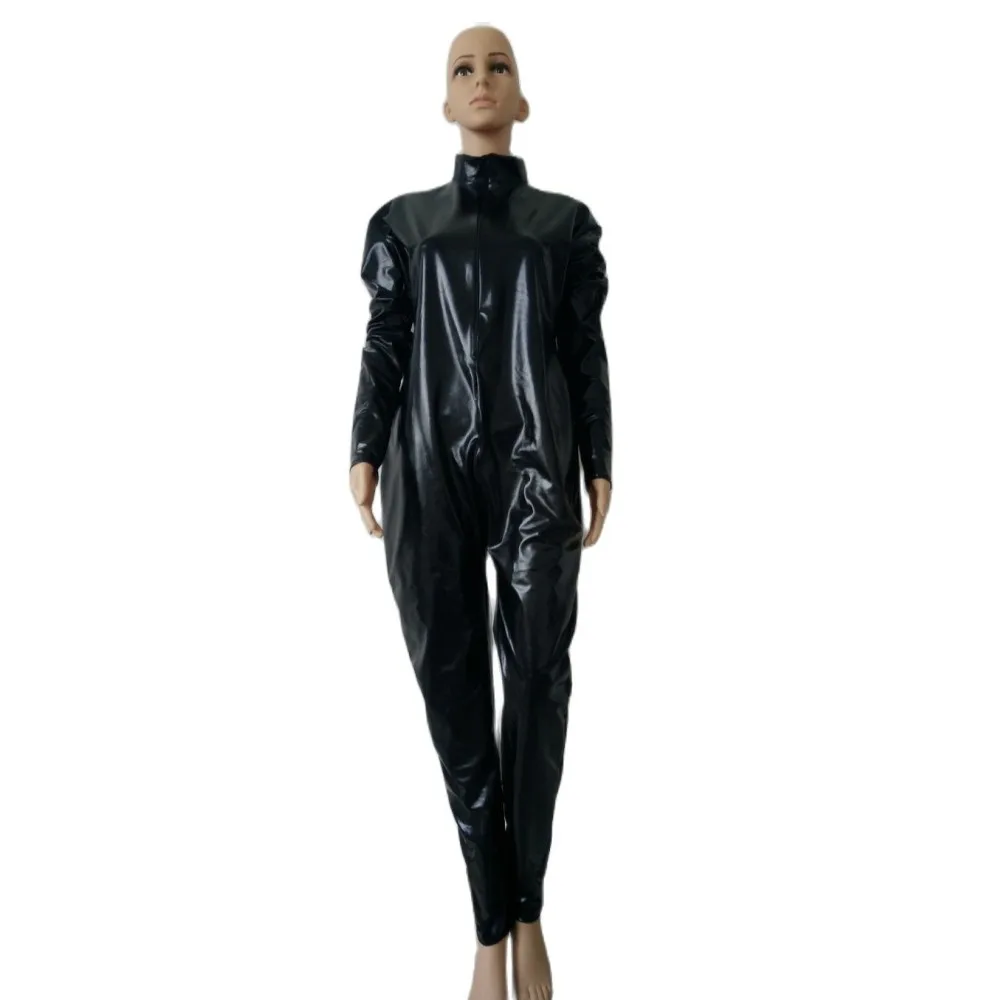 

Сексуальный блестящий женский трико унисекс черного цвета Блестящий женский купальник без капюшона 3-сторонняя молния спереди до бедер