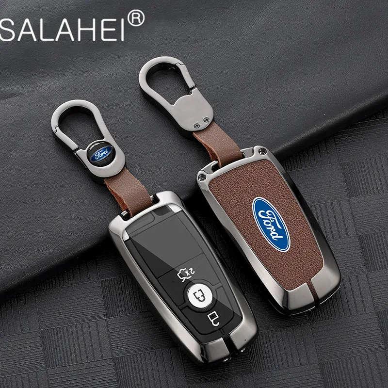 

Alloy Leather Car Key Case For Ford Fusion Edge Mustang Explorer F150 F250 F350 Ecosport Mondeo S-MAX Ranger 2018 Accessories