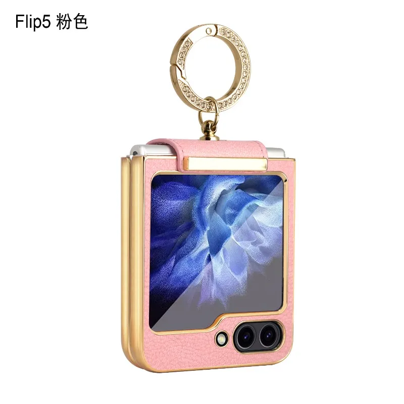 

Кожаный чехол для телефона с петлями для Samsung Z Flip 3 Flip 4, Роскошный чехол с кольцом со стразами для Z Flip 5, чехол с подставкой