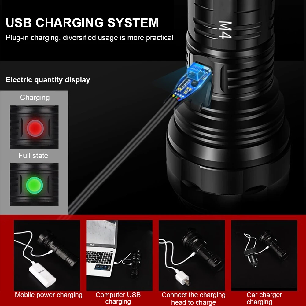 Светодиодный тактический фонарик дальнего действия ручной с USB-зарядкой