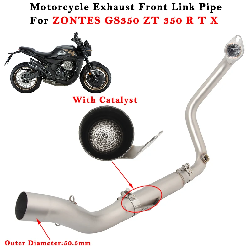 

Slip On For ZONTES ZT 350 GK GK350 T X R T1 X1 T2 Motorcycle Exhaust Escape Modified Muffler 51mm Front Link Pipe With Catalyst