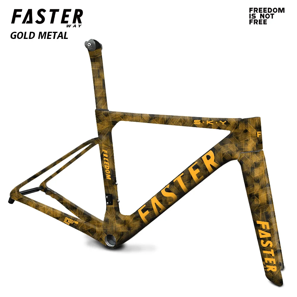 Фото 2026 FASTERWAY Freedom Gold Point Frameset Карбоновая дорожная рама для велосипеда с вилкой, зажим для подседельного штыря, гарнитура, руль 32C, дисковый тормоз №1