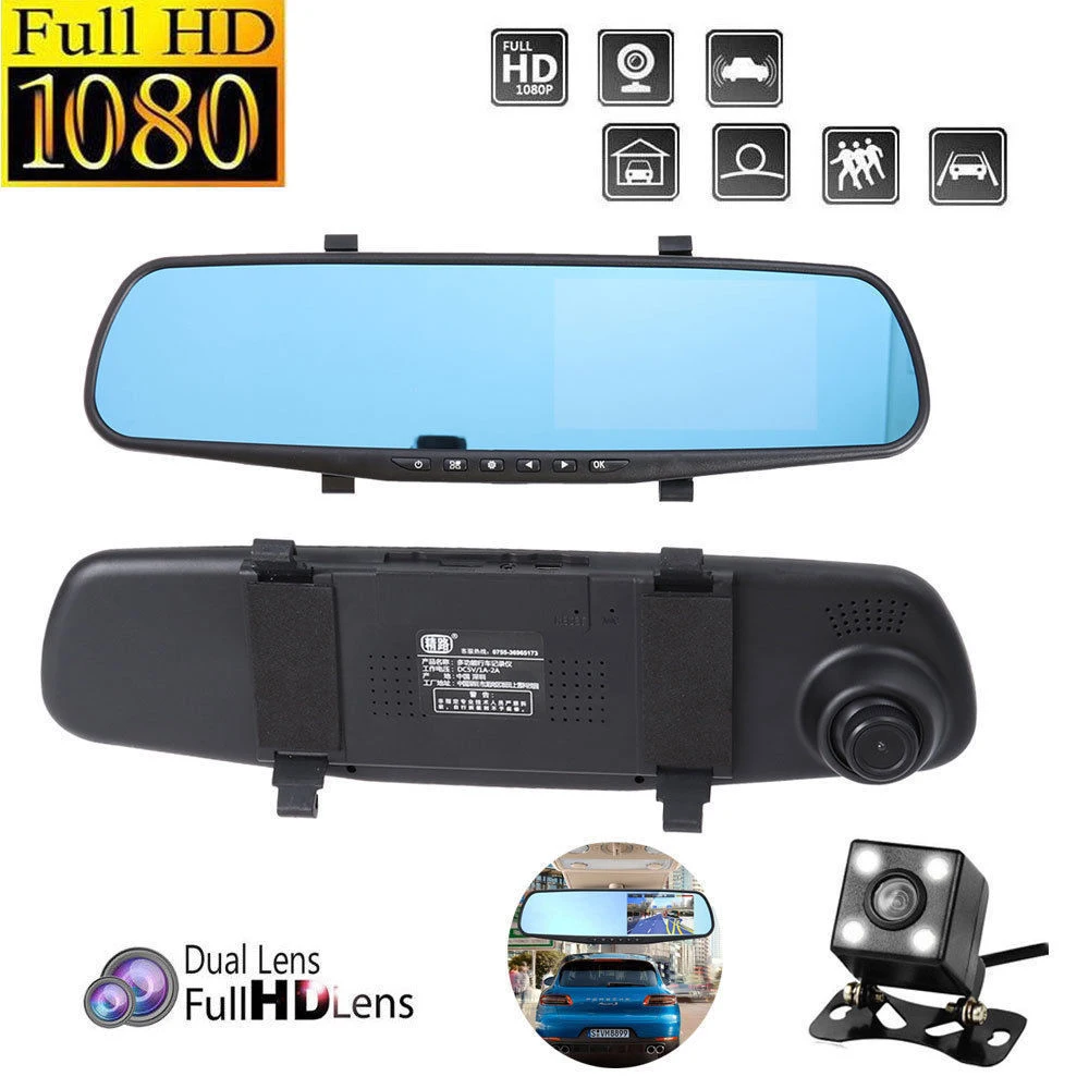 

4.3 Inch Full HD 1080P Car Dvr Camera Auto Dash Cam Rearview Mirror Dash Digital Video Recorder Dual Lens Registratory Camcorder