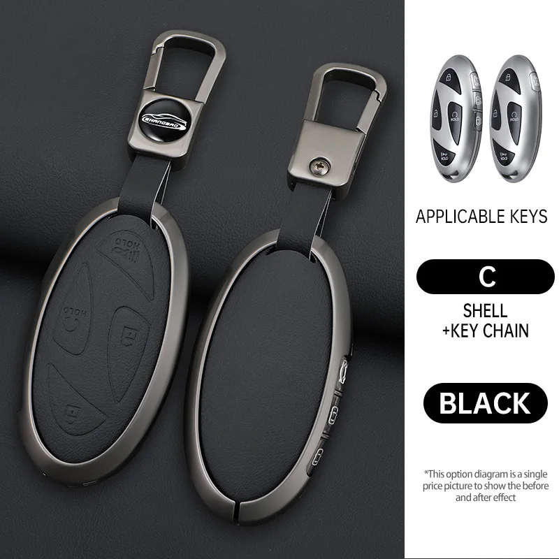 

Чехол для автомобильного ключа для Hyundai Grandeur GN7 2023, Kona Ev 2023, сплав + кожаный автомобильный смарт-брелок для дистанционного управления, аксессуары, защита