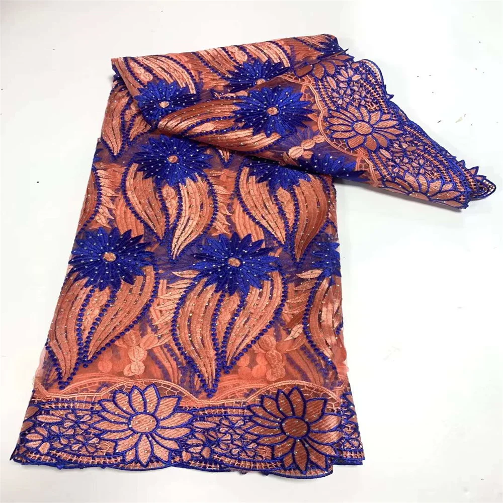 Новейшая африканская Тюлевая Кружевная Ткань 5 ярдов 2022, высококачественное нигерийское кружево с вышивкой, французское Тюлевое кружево с камнями