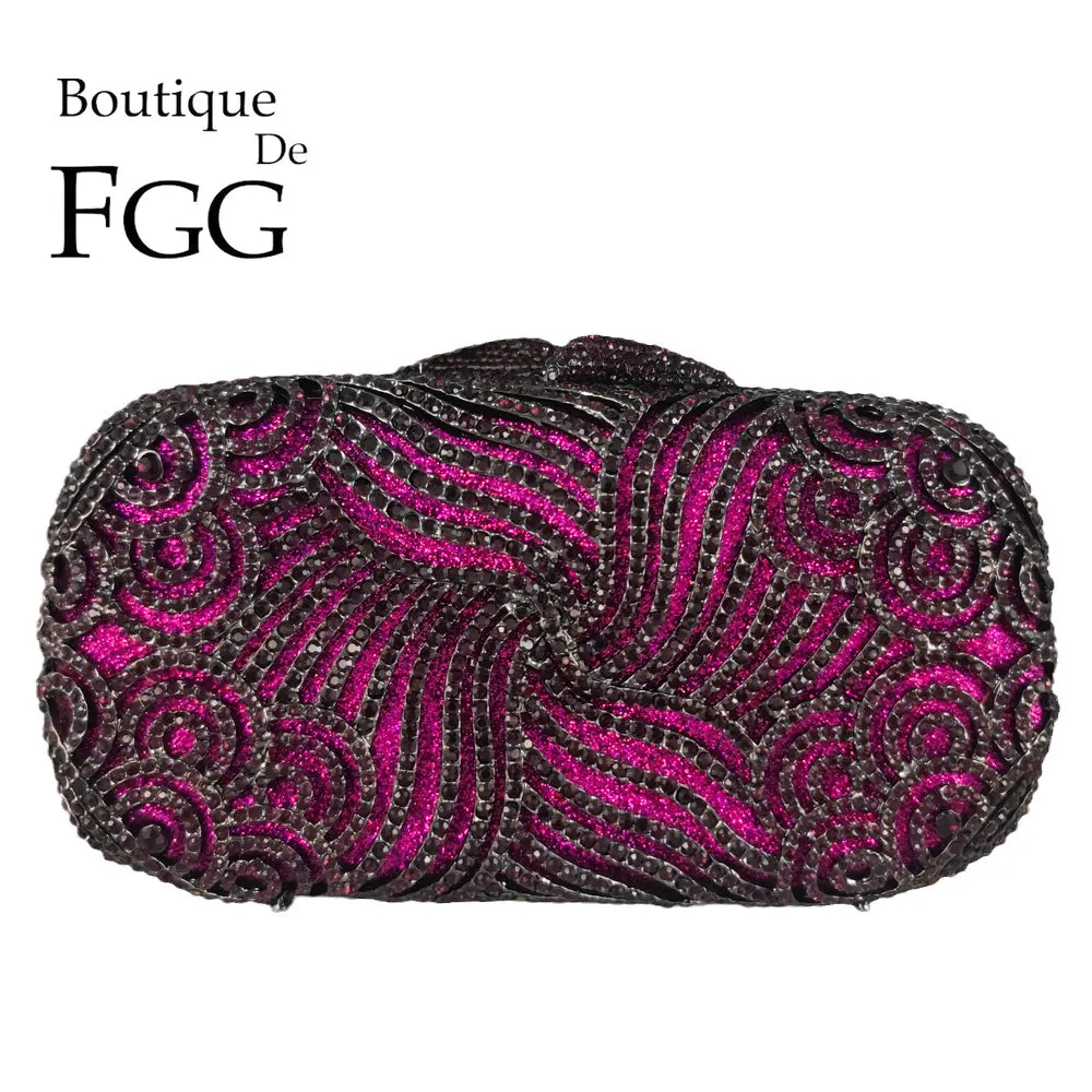 

Boutique De FGG Women Purple Crystal Clutch Evening Bags Bridal Wedding Rhinestone Handbags Party Cocktail Minaudiere Purses