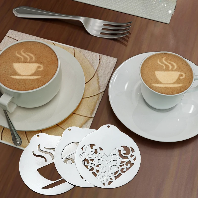 FAIS DU Stainless Steel Coffee Stencil Cake Decorating Stencil Baking Template for Latte Cappuccino DIY Art Coffee Accessories images - 6