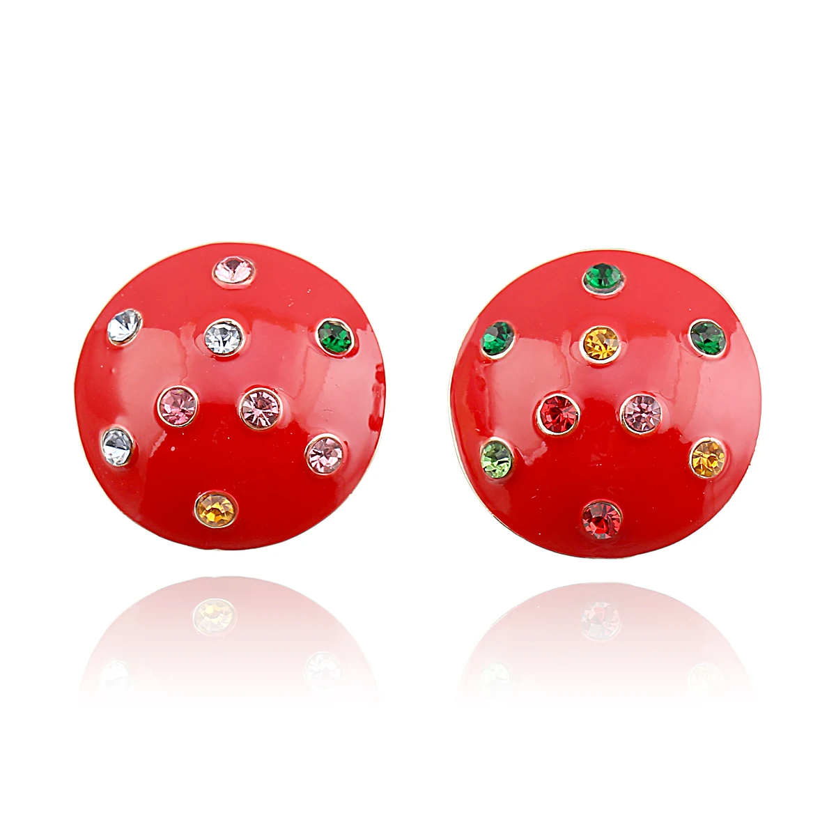 

New Round Colorful Enameled Trendy Stud Earrings Ring and Necklace Jewelry Sets Bohemian Crystal Fashion Earrings for Women