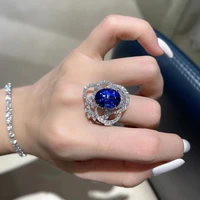 gorgeous blue cubic zirconia open ring for women wedding anniversary party finger rings brilliant ladys ring trendy jewelry