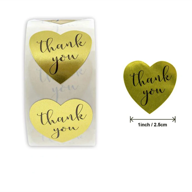 

500PCS Golden love Thank You Stickers Labels Paper Sticky Sticker Decoration Scrapbook Sealing Stationery Supplies