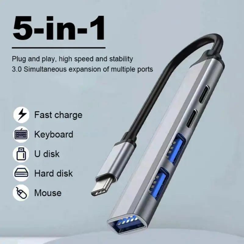 

Portable 5 Ports Computer Splitter Usb 3.0 5 Port Multi Adapter Pd 65w Fast Charging High Speed 5-port Type C Hub Gadget Adapter
