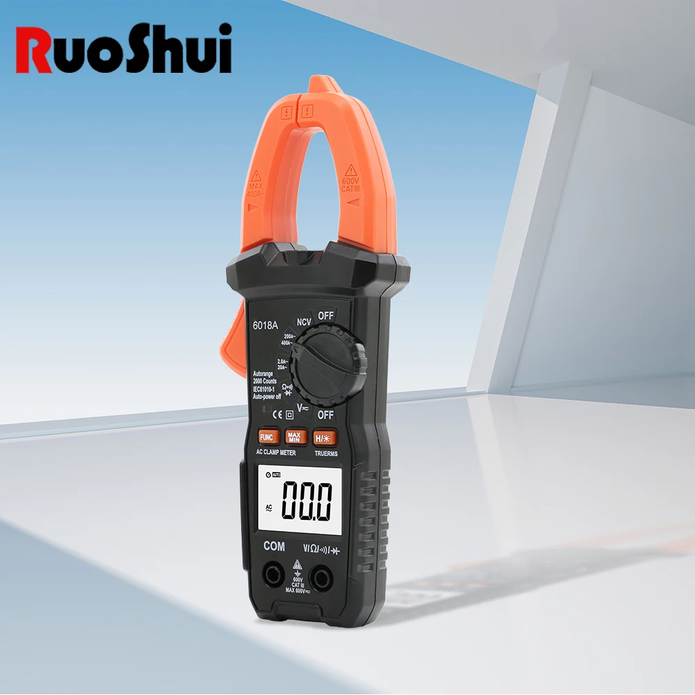 RuoShui Brand R6018 Clamp Meter Ammeter Tester T-RMS Multimeter AC DC Voltage Current Car Hz Capacitance NCV Ohm