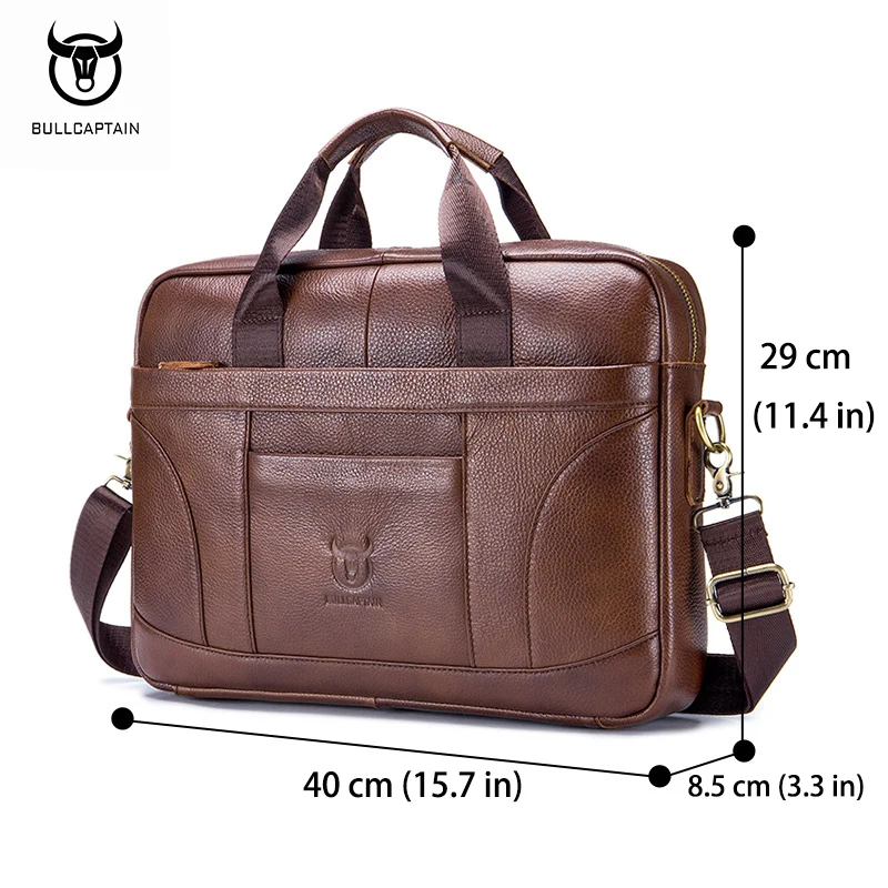BULLCAPTAIN Men's Briefcase Men's Business Bags Can Be Used For 14-Inch Laptop Leather Shoulder Messenger Bag's Office Handbag