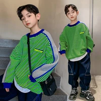 boys 2021 top long sleeve fashion sweatshirt autumn winter thick childrens clothing striped print korean sport loose clothes