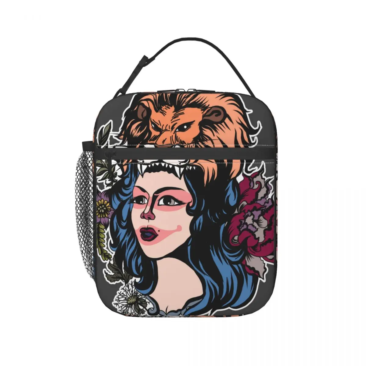 

Lunch Bag Thermal Insulated Tote Pouch Kids School Bento Portable Dinner Container Picnic Food Storage Lion Head Among Rose