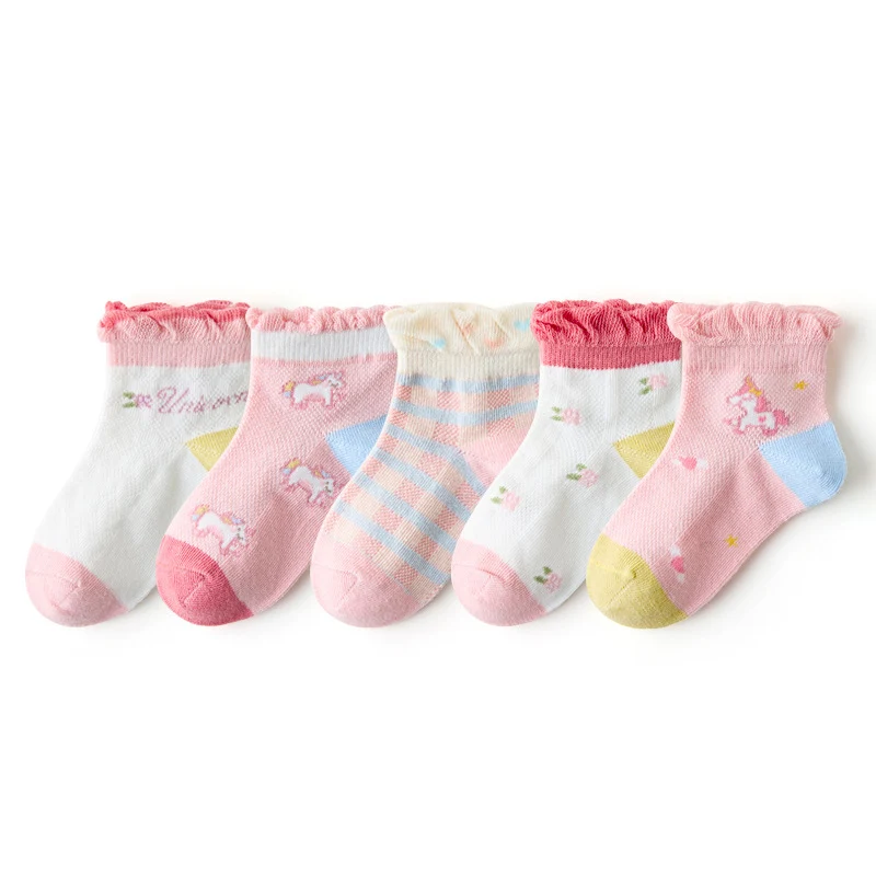 

5 Pairs/Lot Kids Socks Children Boy Girl Baby Teen Cotton Fashion Cozy Soft Cute Cartoon For 1-12 Years Student Summer Mesh Sock