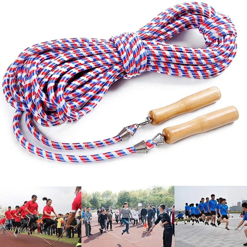 Skipping Rope for Multiple Players with Wooden Handle Team Group Jump School Sport Outdoor Activities |