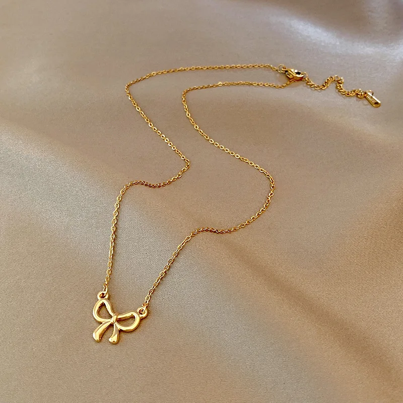 

Simple Bow Titanium Steel Necklace Female Net Celebrity Temperament Light Luxury Pendant Cold Wind Trend Niche Collarbone Chain