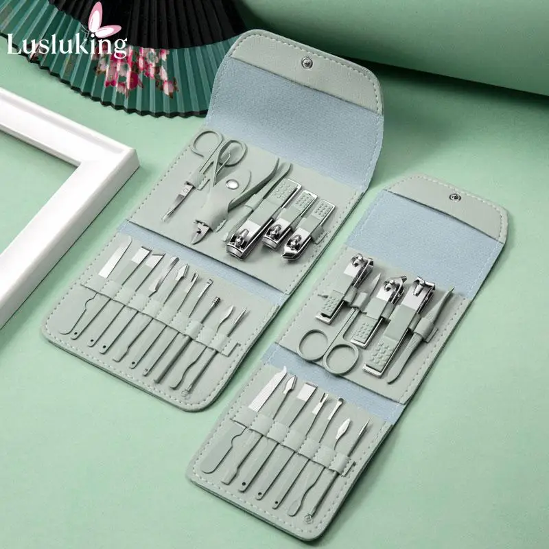 12/16Pcs Nail Art Clipper Set Manicure Pedicure Makeup Grooming Care Tool Stainless Steel Dead Skin Remove Kit