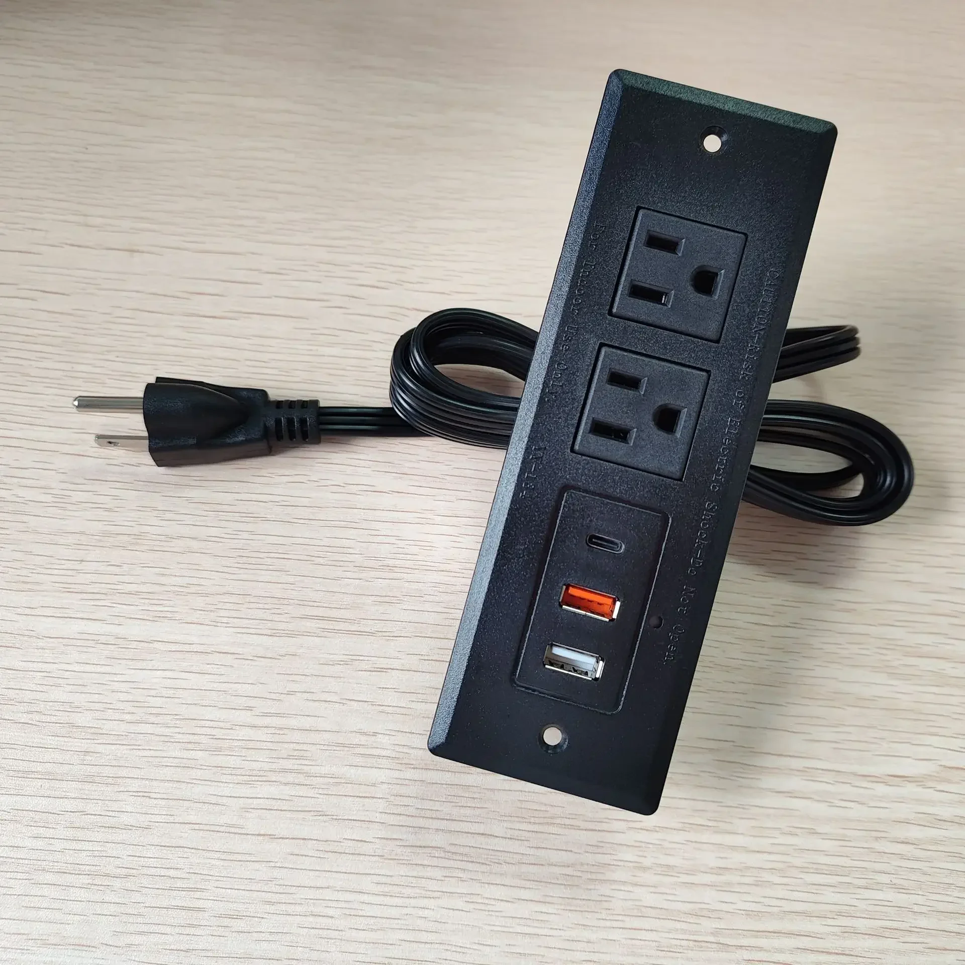 Фото Встраиваемые настольные розетки США 15А с USB Type-C, 110-220В, для офиса, книжного шкафа, мебели, скрытая встраиваемая линейная розетка для столешницы №1