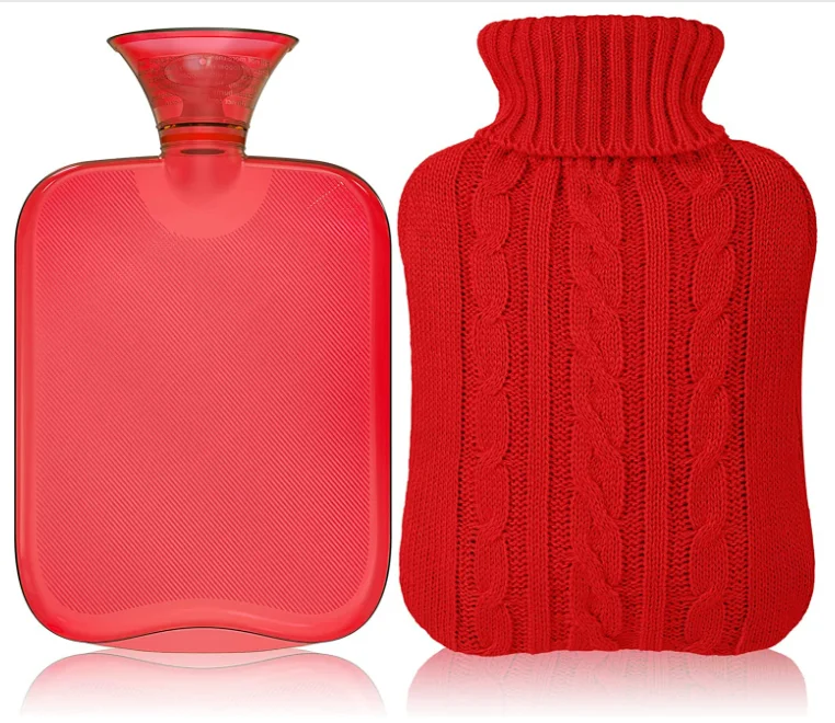 

China Manufacturer Hot water bottle with knitted cover 2000ml PVC rubber warmers hot water bags