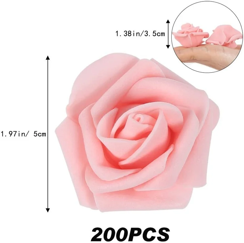 200Pcs Artificial Foam Flower Heads for Crafts 1.97in Real Looking Roses Fake Roses for DIY Wedding Baby Shower Home Decoration images - 6