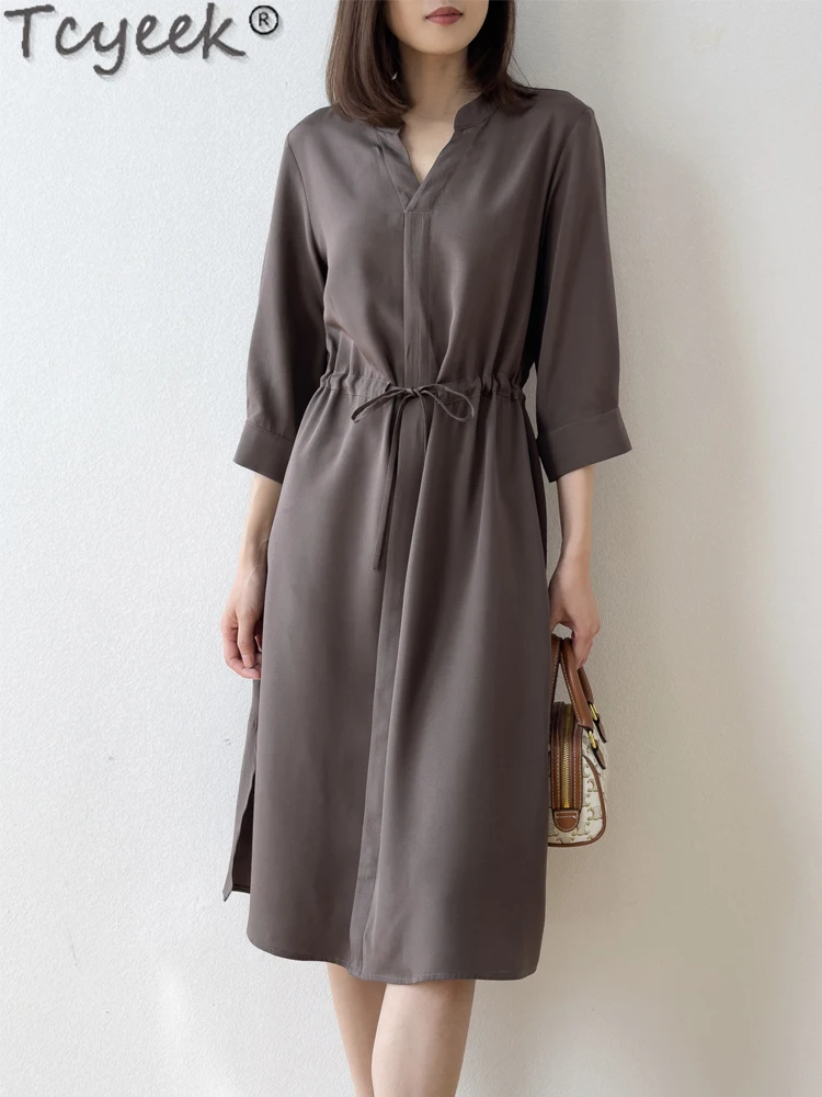 Женское платье из шелка тутового шелкопряда 26 мм на шнуровке