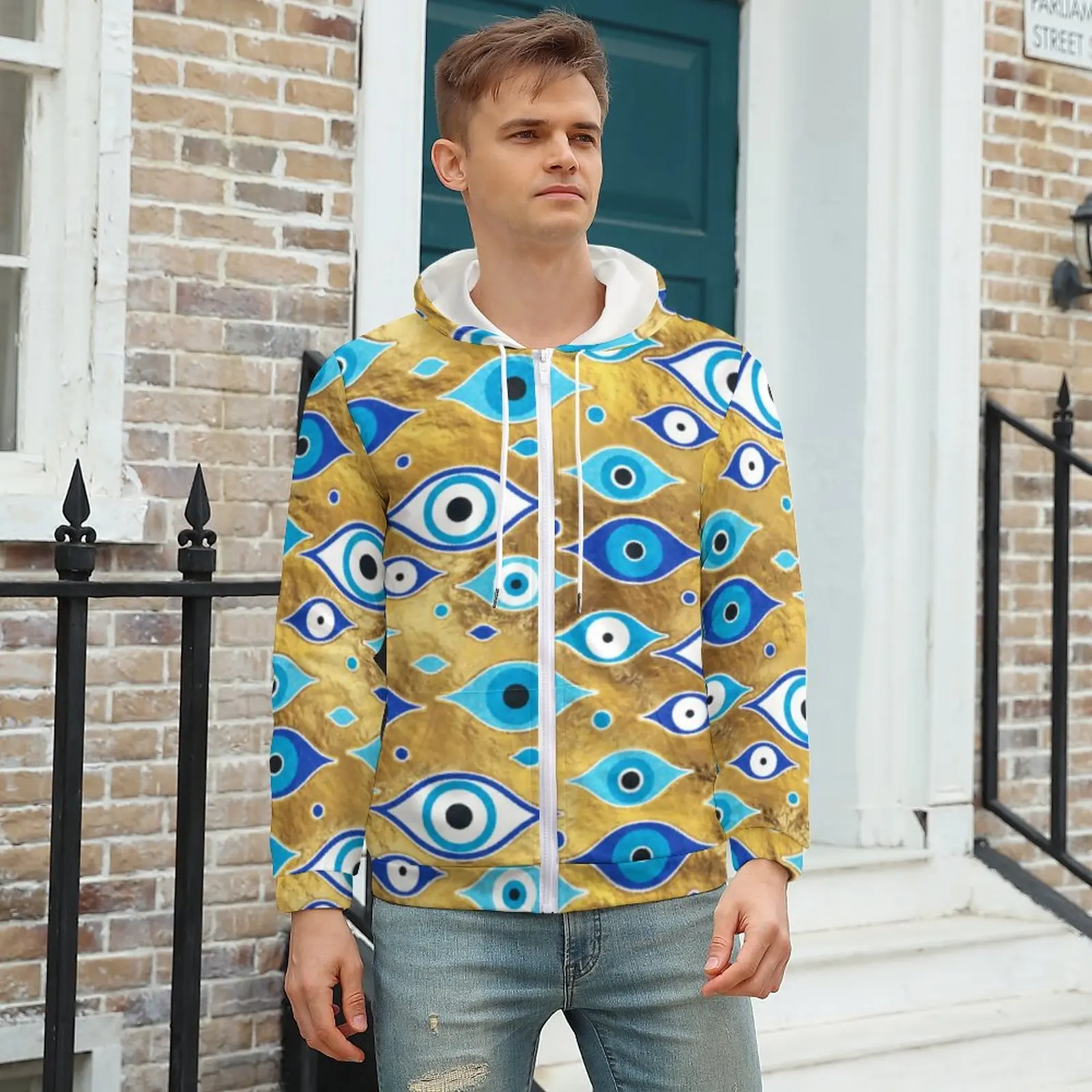 

Matiasma Evil Eye Hoodies Greek Mati Mataki Polyester Zip Up Hoodie Stylish Winter Hoodie Over Size