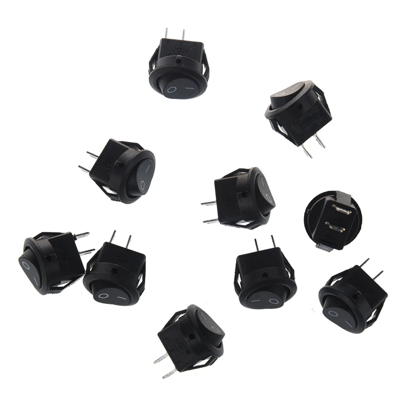 

10pcsx AC 3A/250V 6A/125V ON-OFF I/O SPST 2 Pin Snap in Round Boat Rocker Switch