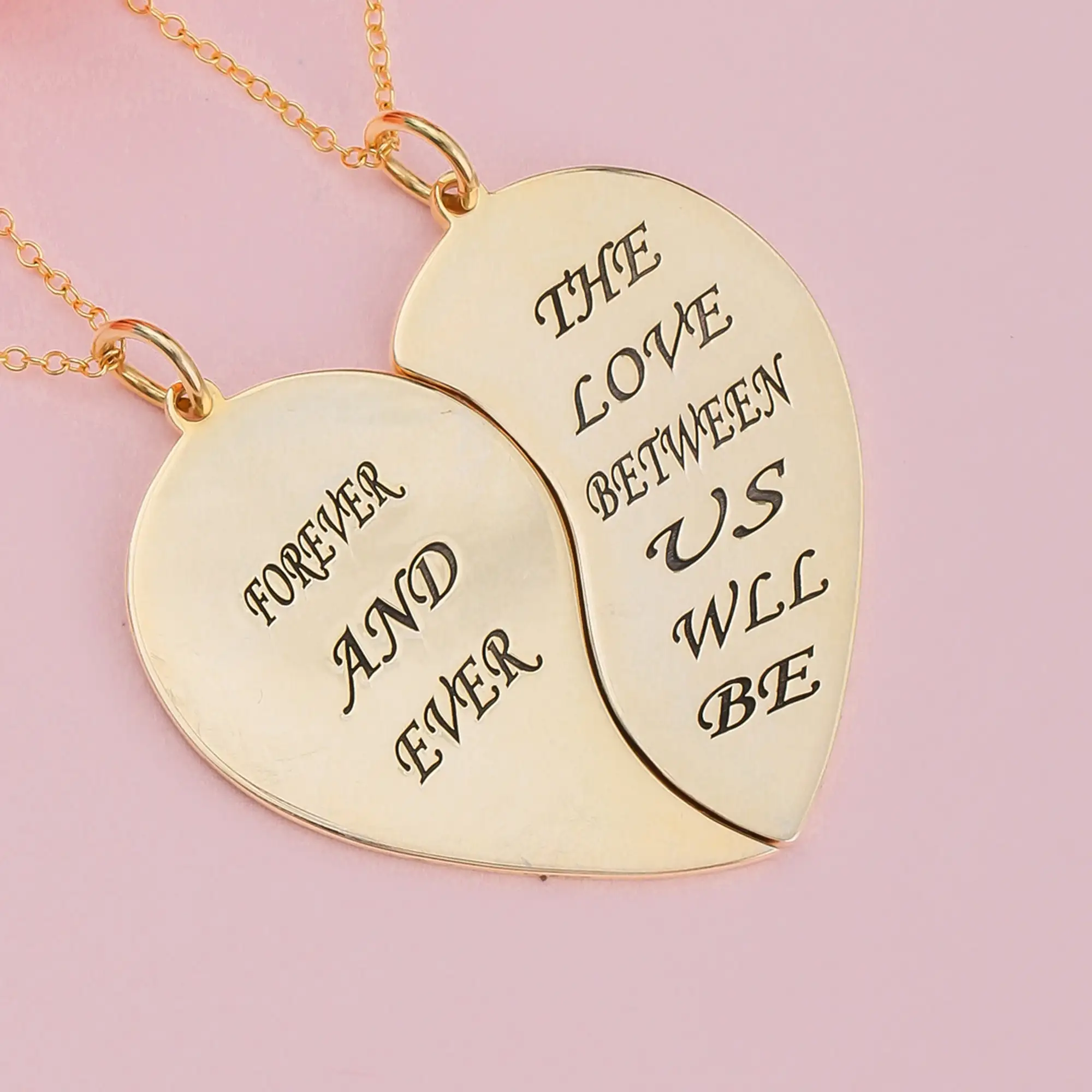 

NOKMIT Custom Name Necklace Love Heart Gift for Couple-Personalized Name Necklace Two Pieces-Stainless Steel-Gold Plated Pendant