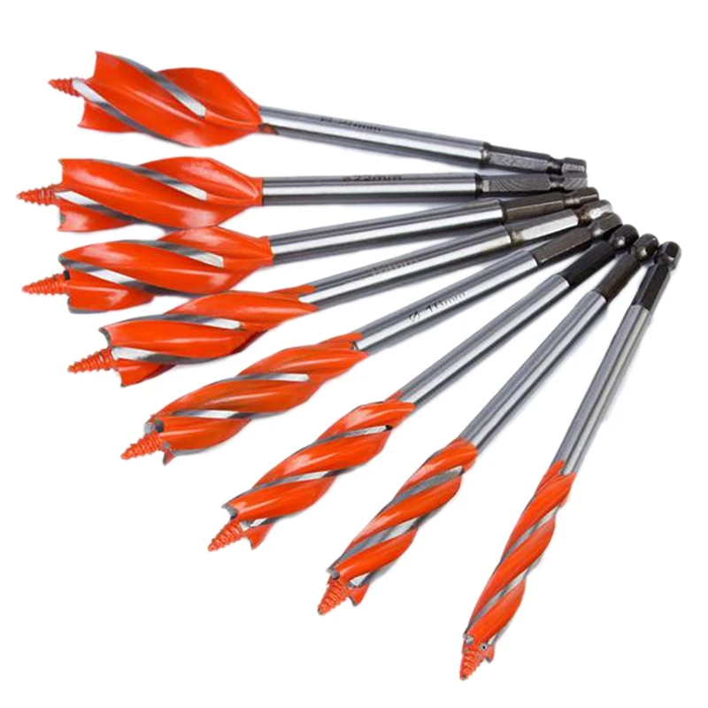 

Hot 8Pcs Woodworking High Speed Boring Bits 4 Flute Cut Drilling Tool Long Door Lock Hole Opener Deep Hole Reaming Bit
