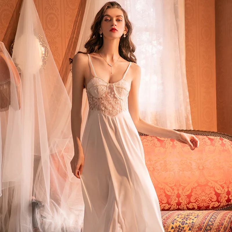 Sexy Lingerie Women Night Dress Thongs Pajamas Silk Satin Pijama Sexy Mujer Sleepwear Lace Vestidos Women's Underwear Lingeries