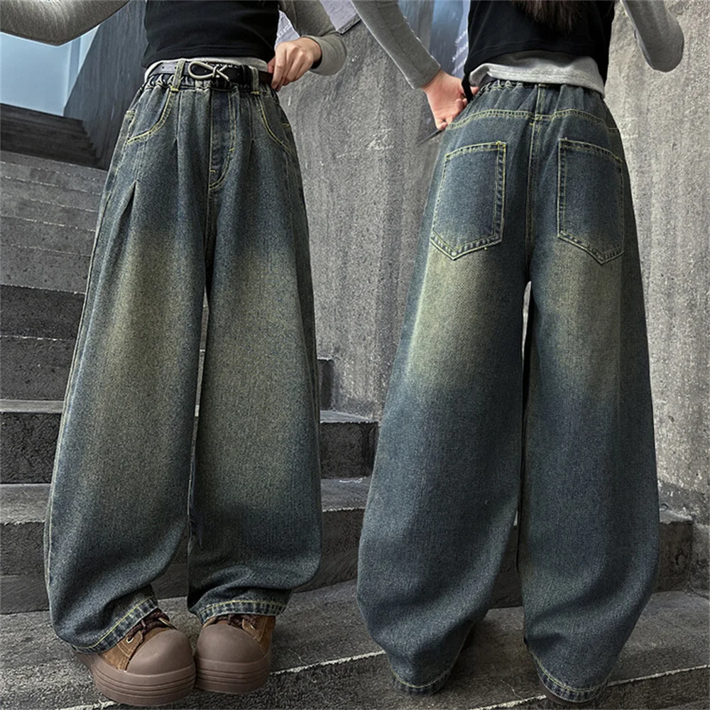 Ranran Youngsters Модные джинсы для девочек Детские повседневные брюки Широкие