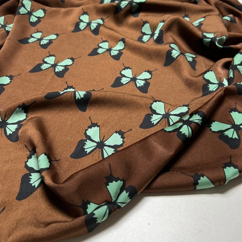 

Acetate Satin Printed Fabric Skirt Dress Autumn Butterfly Elastic Fabric