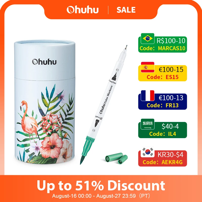 Dual Tips Line Marker Set Coloring Water Color Brush Fineliner Watercolor Pen Painting Drawing School Supplies