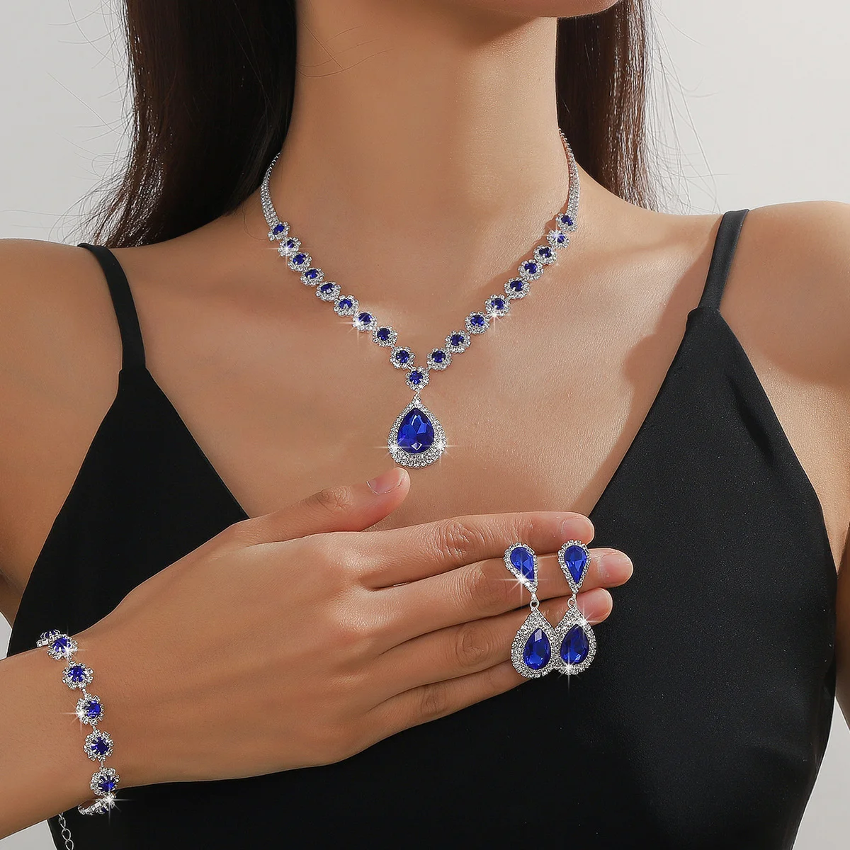 FYUAN изысканное красное синее зеленое ожерелье серьги браслет капли воды