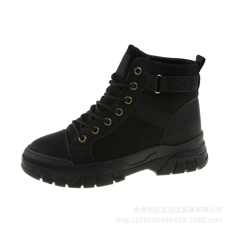 Autumn 2022 New Boots Women Wedges Thick-soled Canvas Women's Shoes High Top Lace Up Round Toe Ankle Boot Botas De Mujer