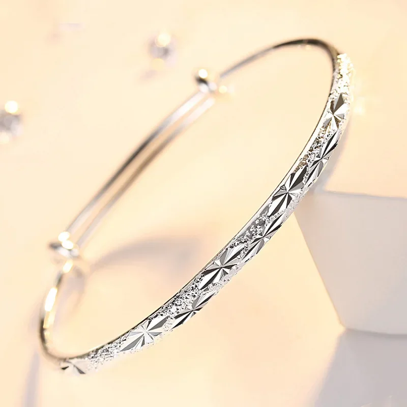 

Hot new 925 Sterling Silver Bracelets for Women Frosted shiny stars bangle adjustable Jewelry Fashion Party Gifts Girl student