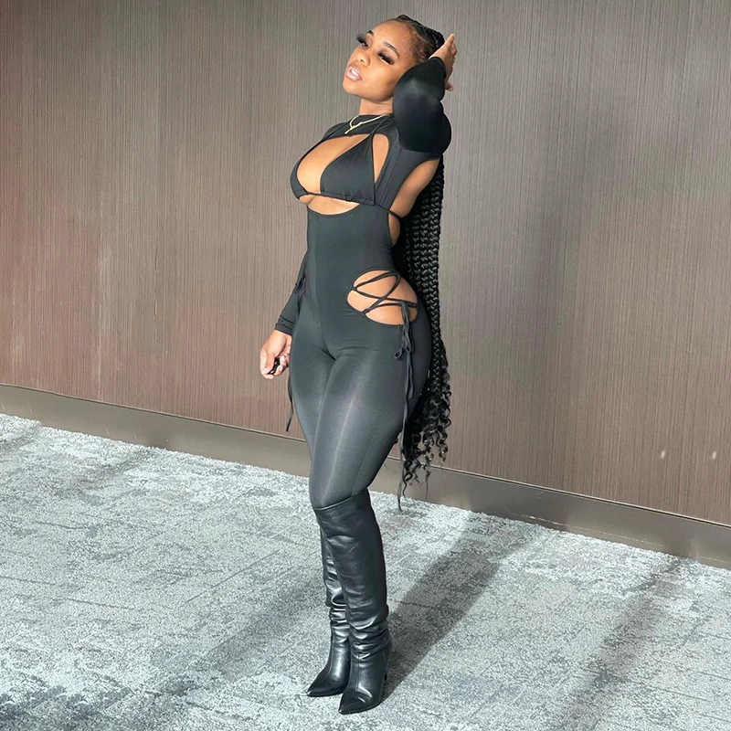 

Fashion popular luxury 2023 women's spring new round neck backless long-sleeved tied rope halter bra one-piece casual pants