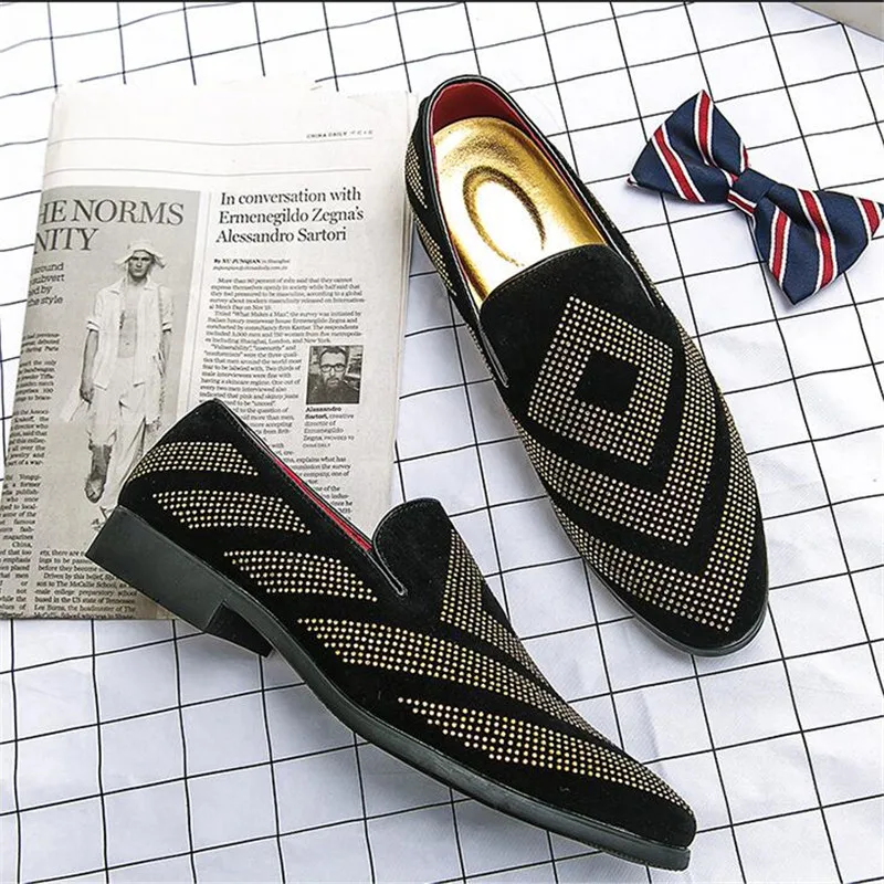 

Men's Casual Shoes Suede Leather Moccasins Mens Loafers Flats Men Fashion Rhinestones Shoes #29613 EU Sizes 38-47