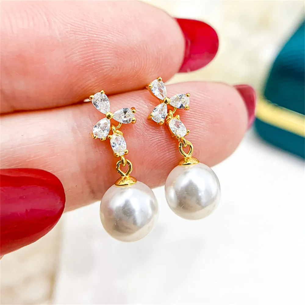 

DIY Pearl Earnail Accessories S925 Sterling Silver Jewelry Fashion Zircon Earrings Women's Empty Fit 8-12mm Beads