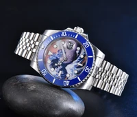 40mm business mechanical watch kanagawa surf dial 8215 movement ceramic bezel luminous watch mens stainless steel strap